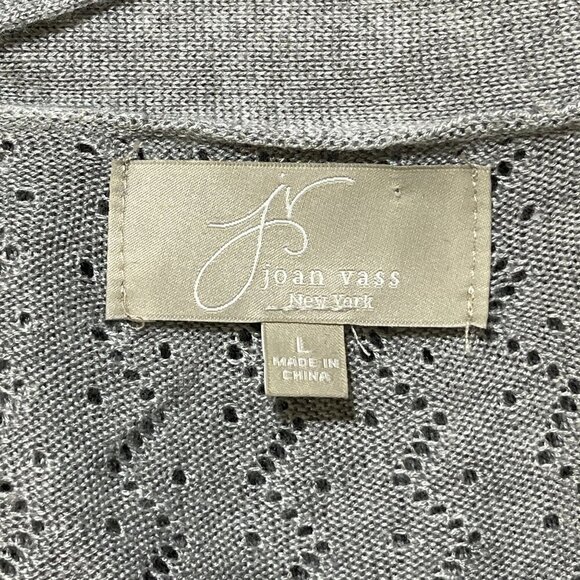 Joan Vass Open Front Cardigan Sweater Short Sleeve Light Gray Size L Large - Picture 5 of 7